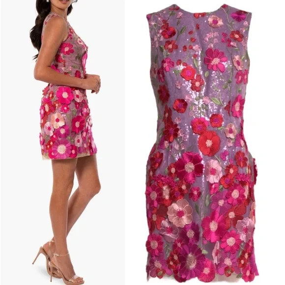 HELSI Miranda 3D Floral Applique Sequin Sleeveless Shift Mini Dress Medium NEW - Picture 5 of 10